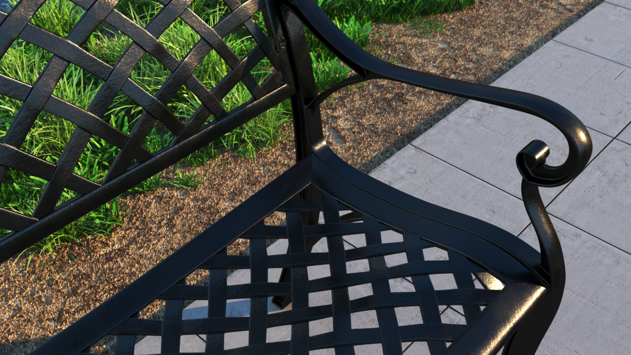 All-Weather Cast Metal Bench Black 3D model