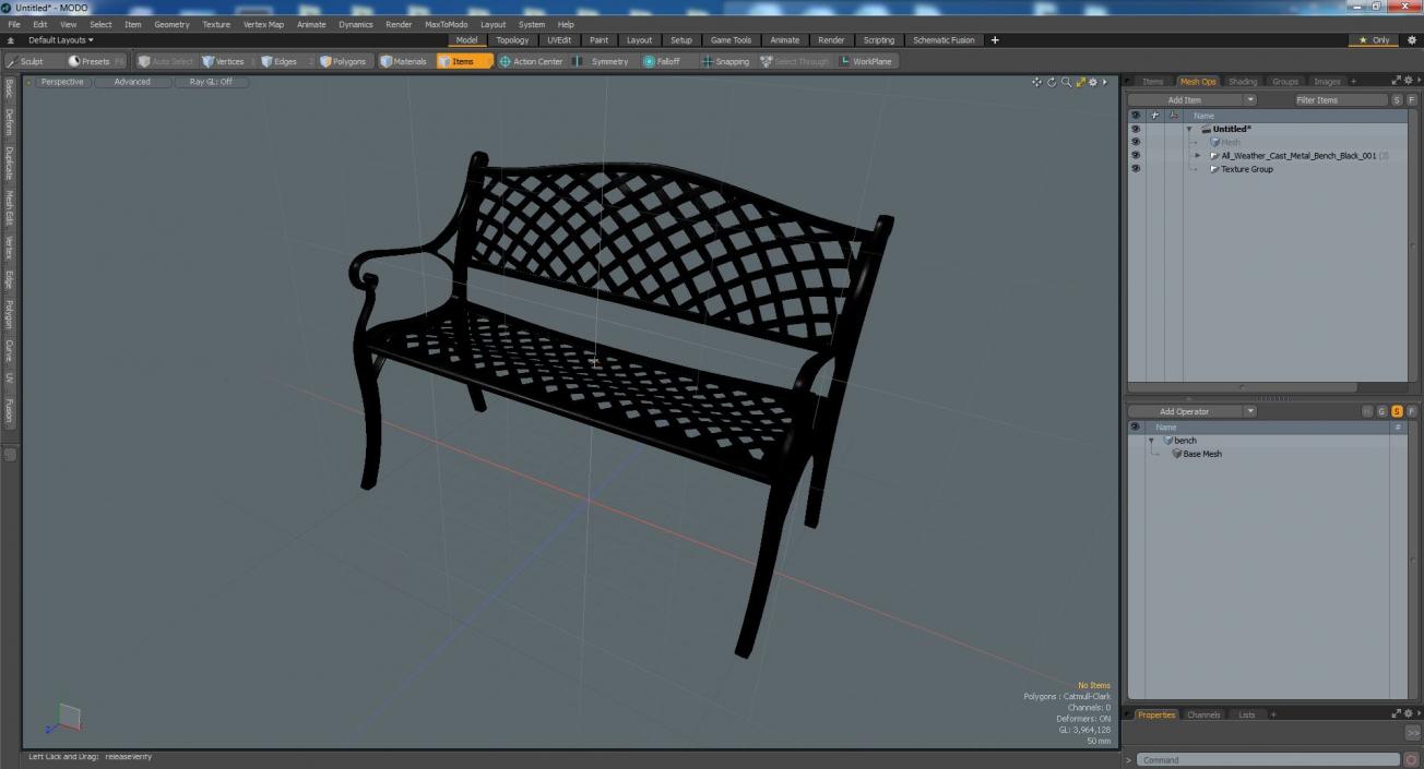 All-Weather Cast Metal Bench Black 3D model