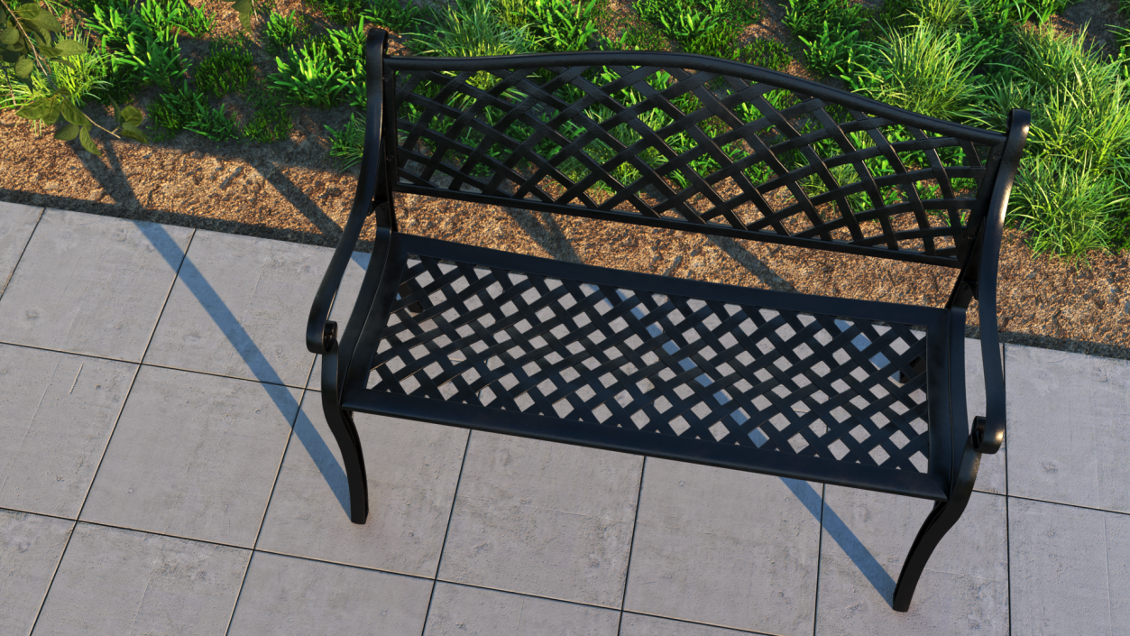 All-Weather Cast Metal Bench Black 3D model