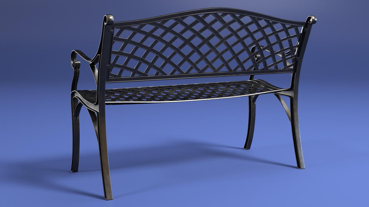 All-Weather Cast Metal Bench Black 3D model