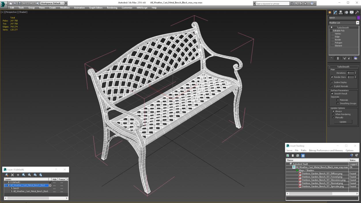 All-Weather Cast Metal Bench Black 3D model