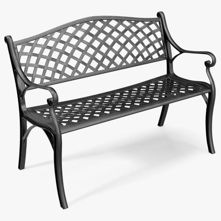 All-Weather Cast Metal Bench Black 3D model