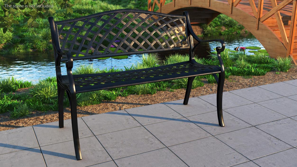 All-Weather Cast Metal Bench Black 3D model