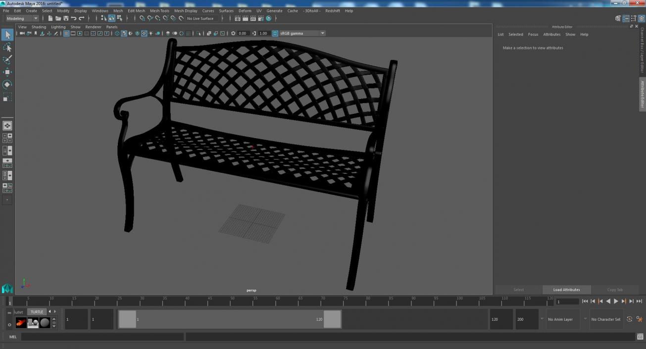 All-Weather Cast Metal Bench Black 3D model