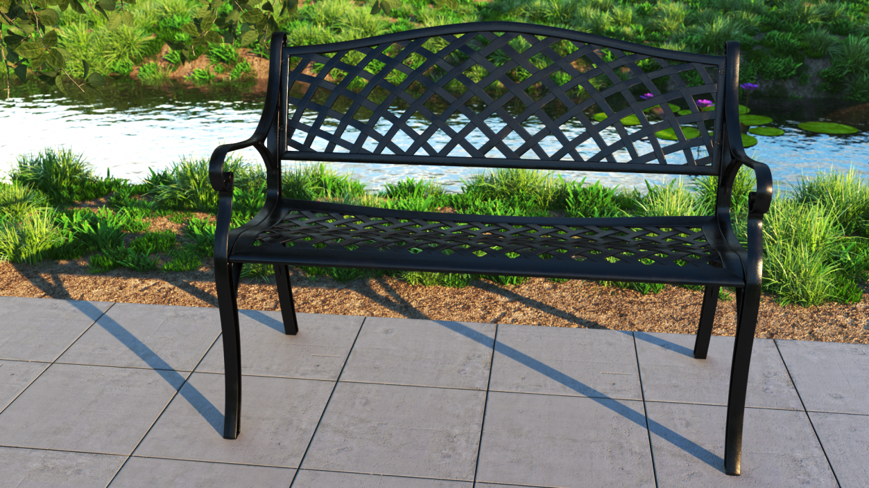 All-Weather Cast Metal Bench Black 3D model