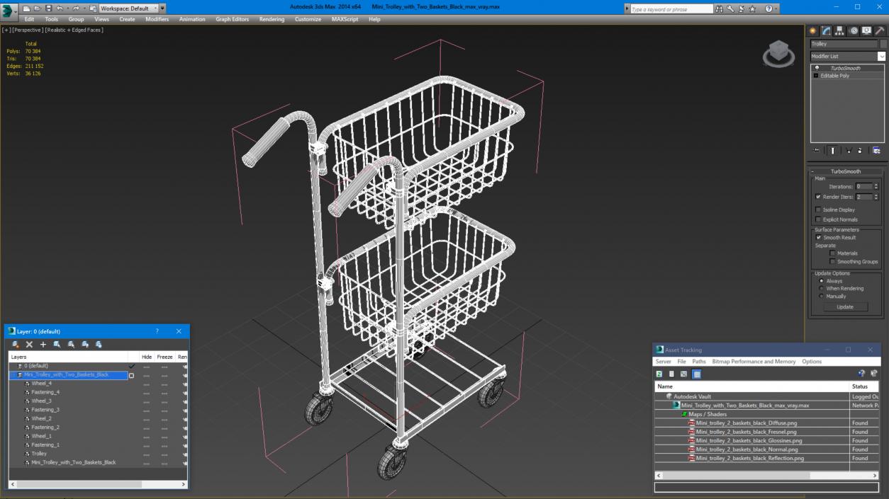 3D model Mini Trolley with Two Baskets Black