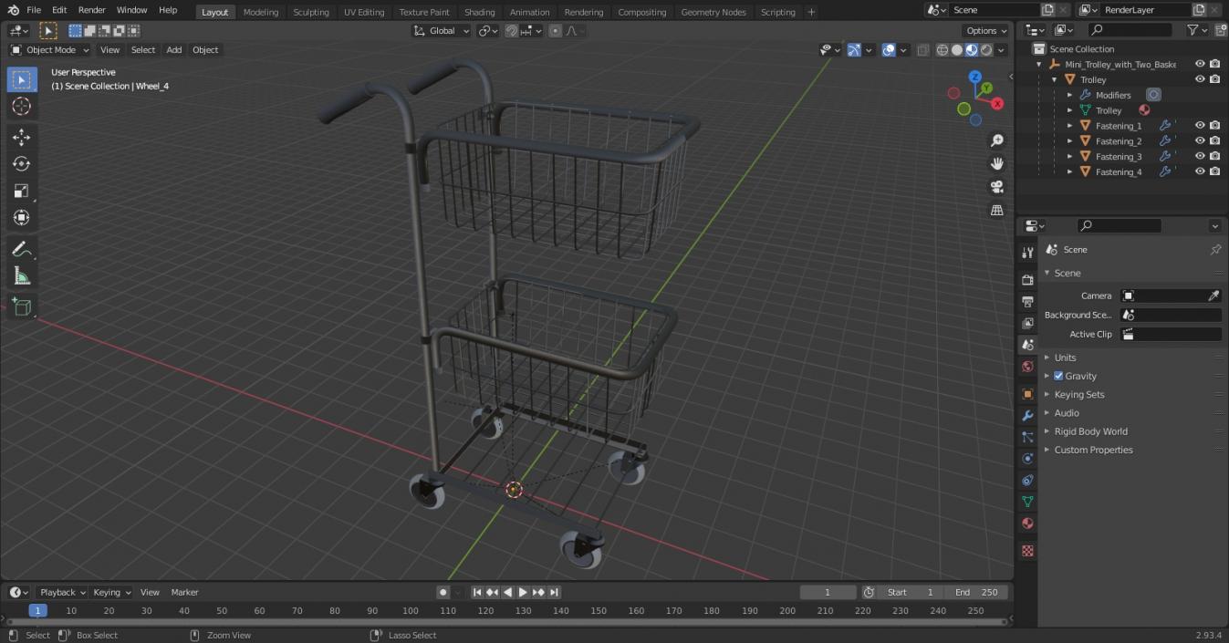 3D model Mini Trolley with Two Baskets Black