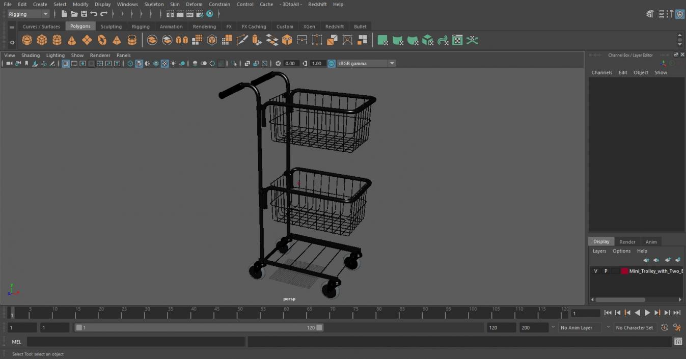 3D model Mini Trolley with Two Baskets Black