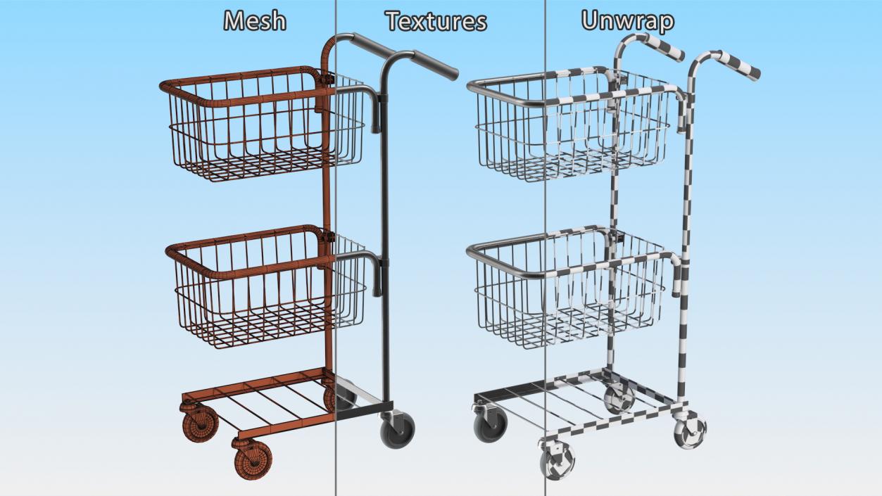 3D model Mini Trolley with Two Baskets Black