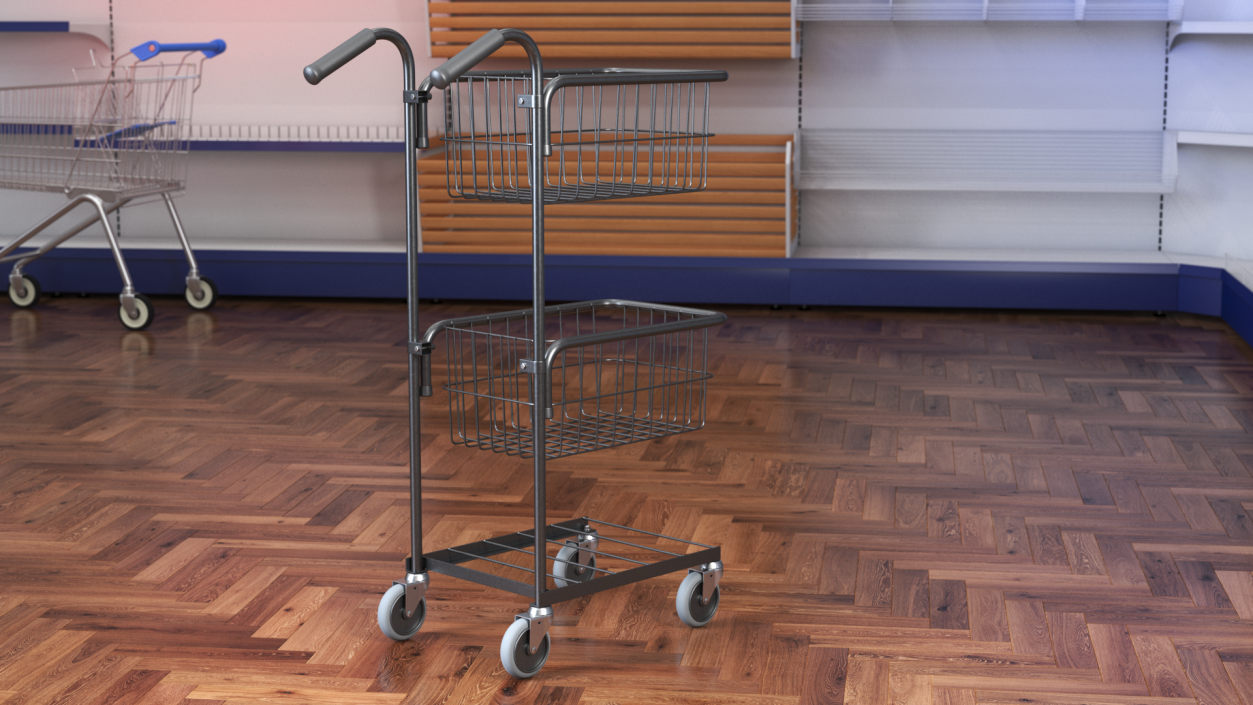 3D model Mini Trolley with Two Baskets Black