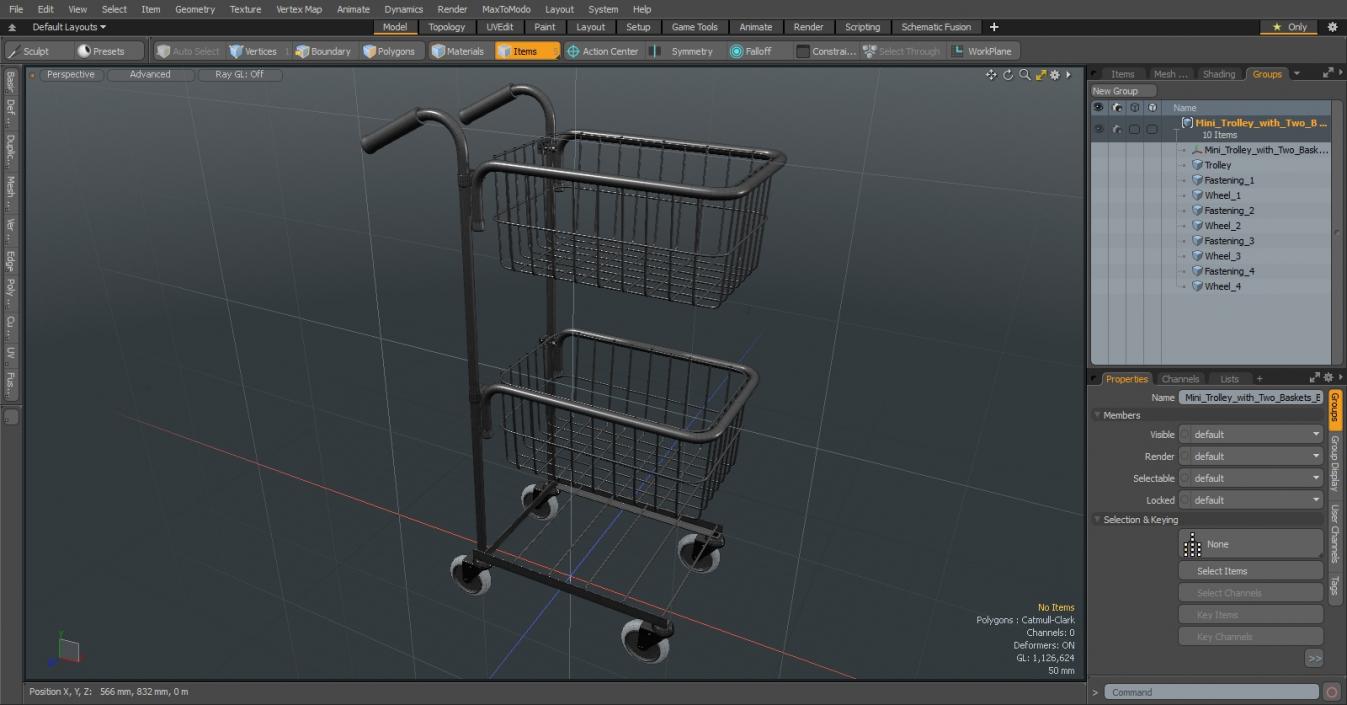 3D model Mini Trolley with Two Baskets Black