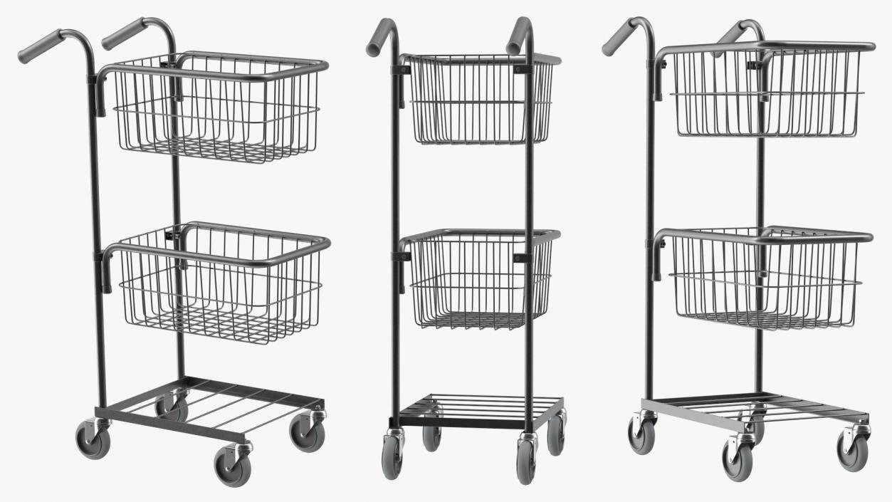 3D model Mini Trolley with Two Baskets Black