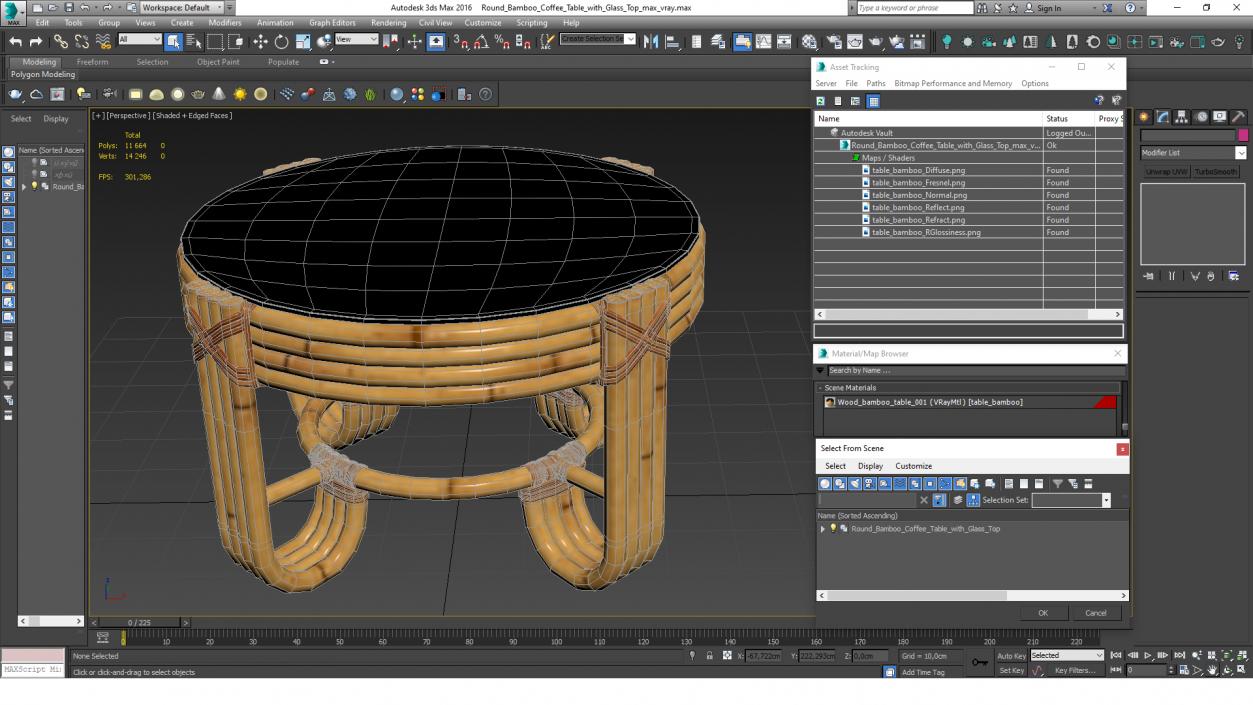 3D model Round Bamboo Coffee Table with Glass Top