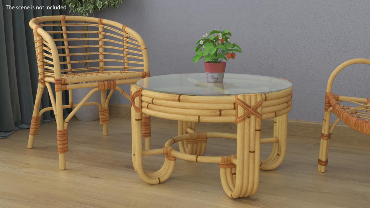 3D model Round Bamboo Coffee Table with Glass Top