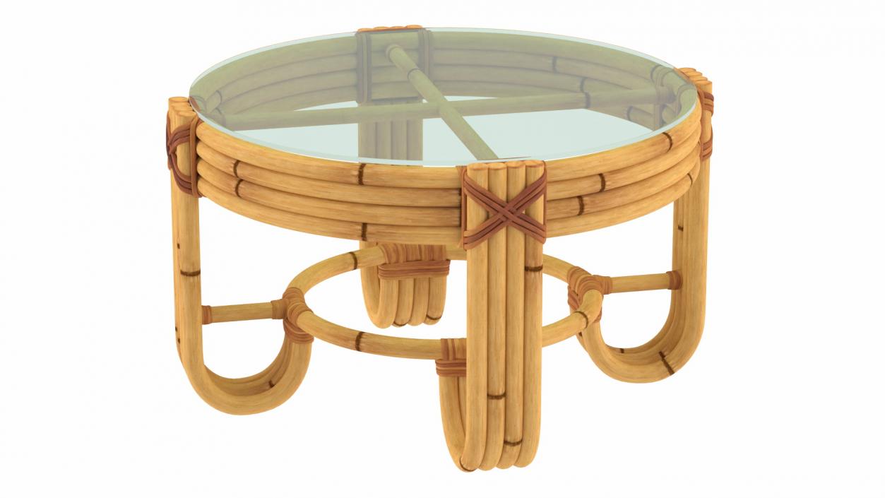 3D model Round Bamboo Coffee Table with Glass Top