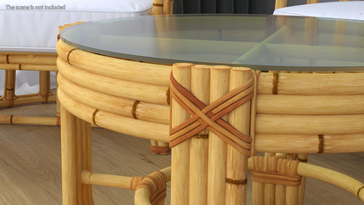 3D model Round Bamboo Coffee Table with Glass Top