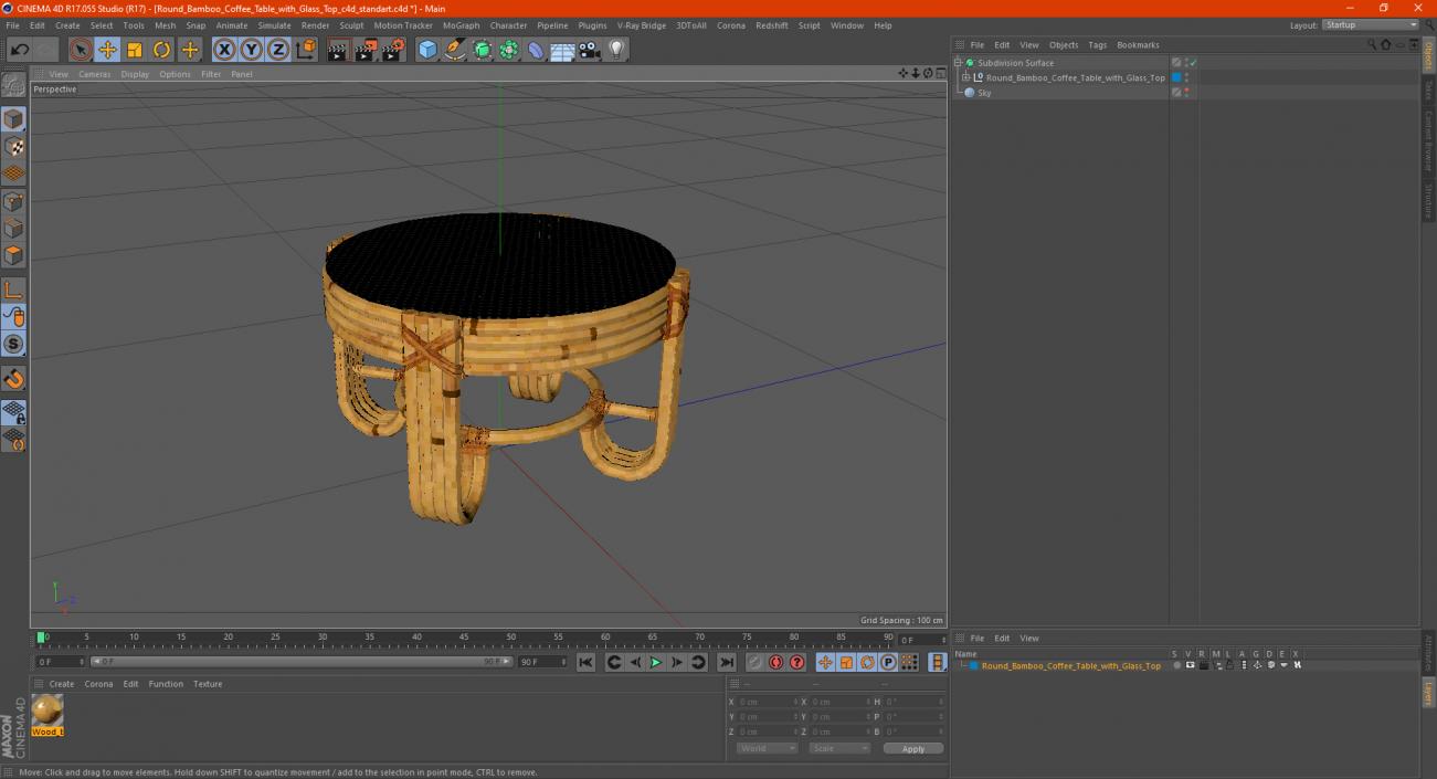 3D model Round Bamboo Coffee Table with Glass Top