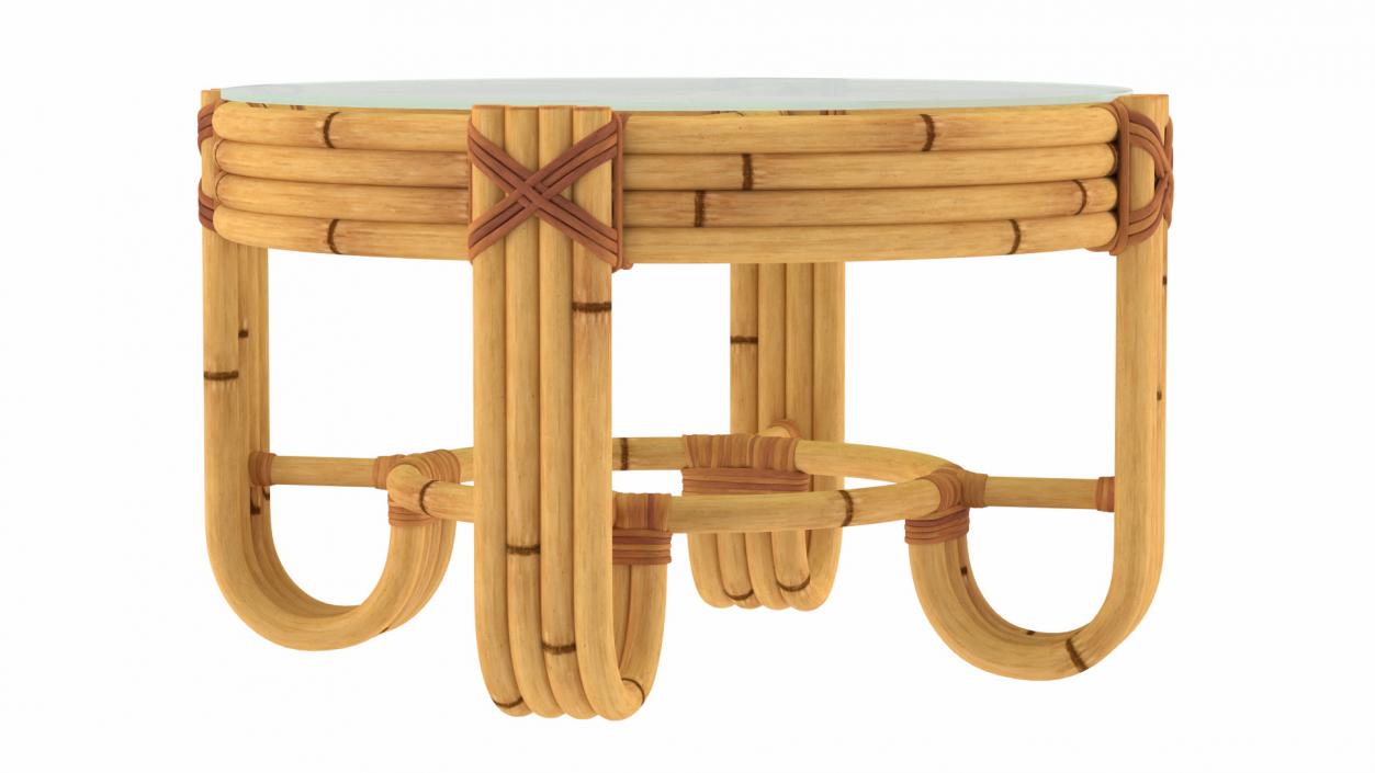 3D model Round Bamboo Coffee Table with Glass Top