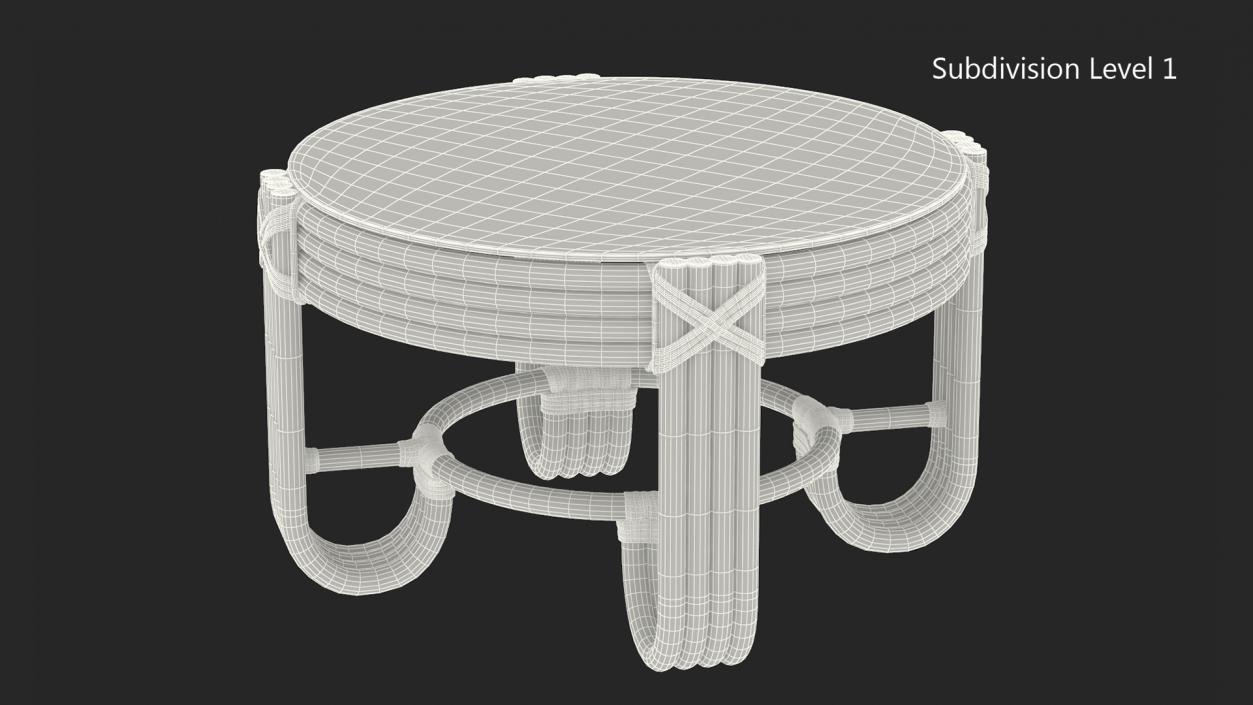 3D model Round Bamboo Coffee Table with Glass Top