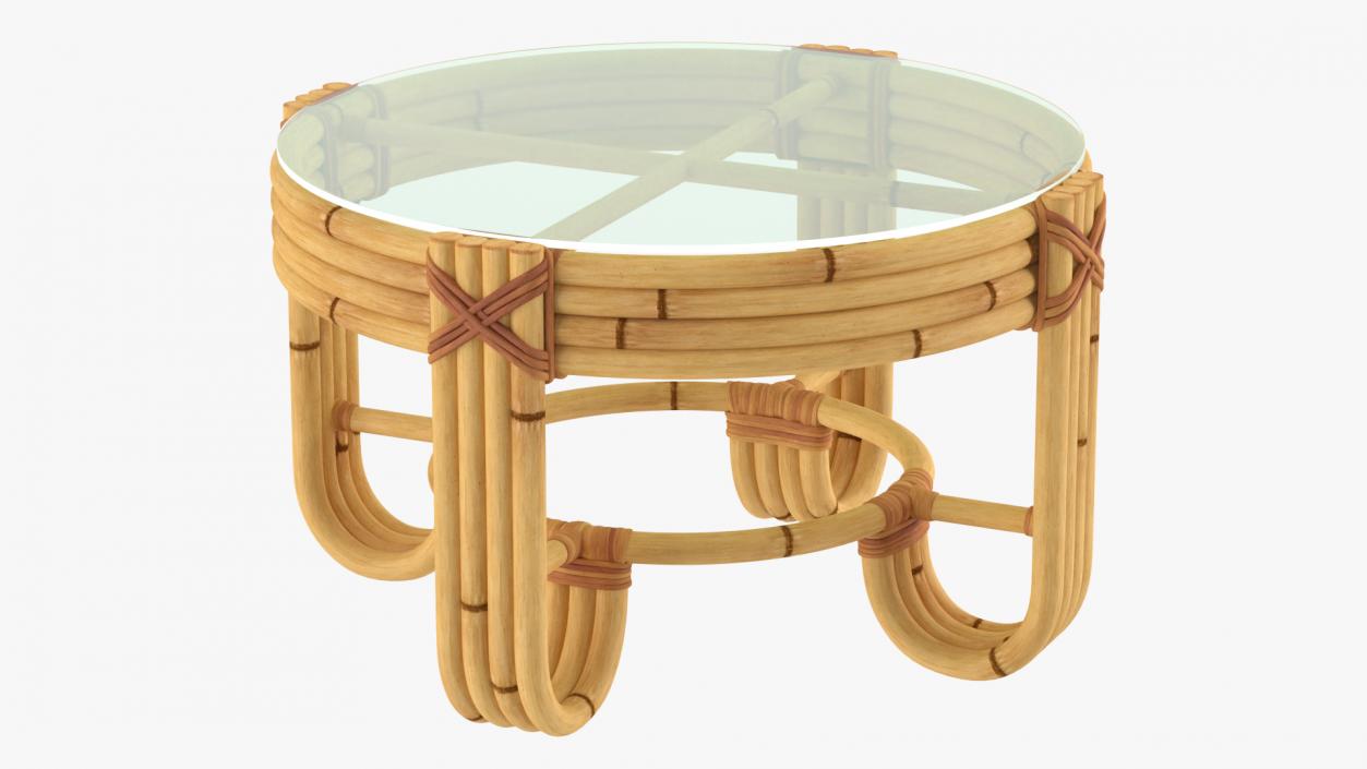 3D model Round Bamboo Coffee Table with Glass Top