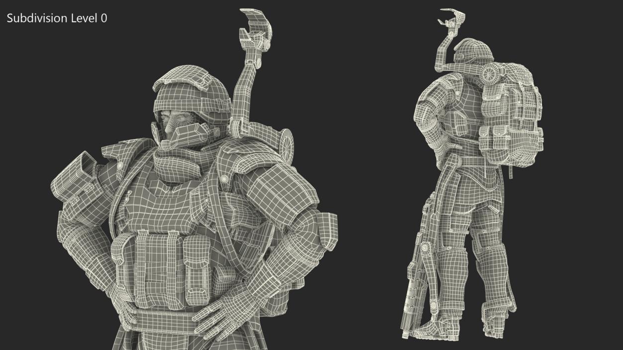 3D Soldier in Futuristic Exoskeleton Idle Pose model