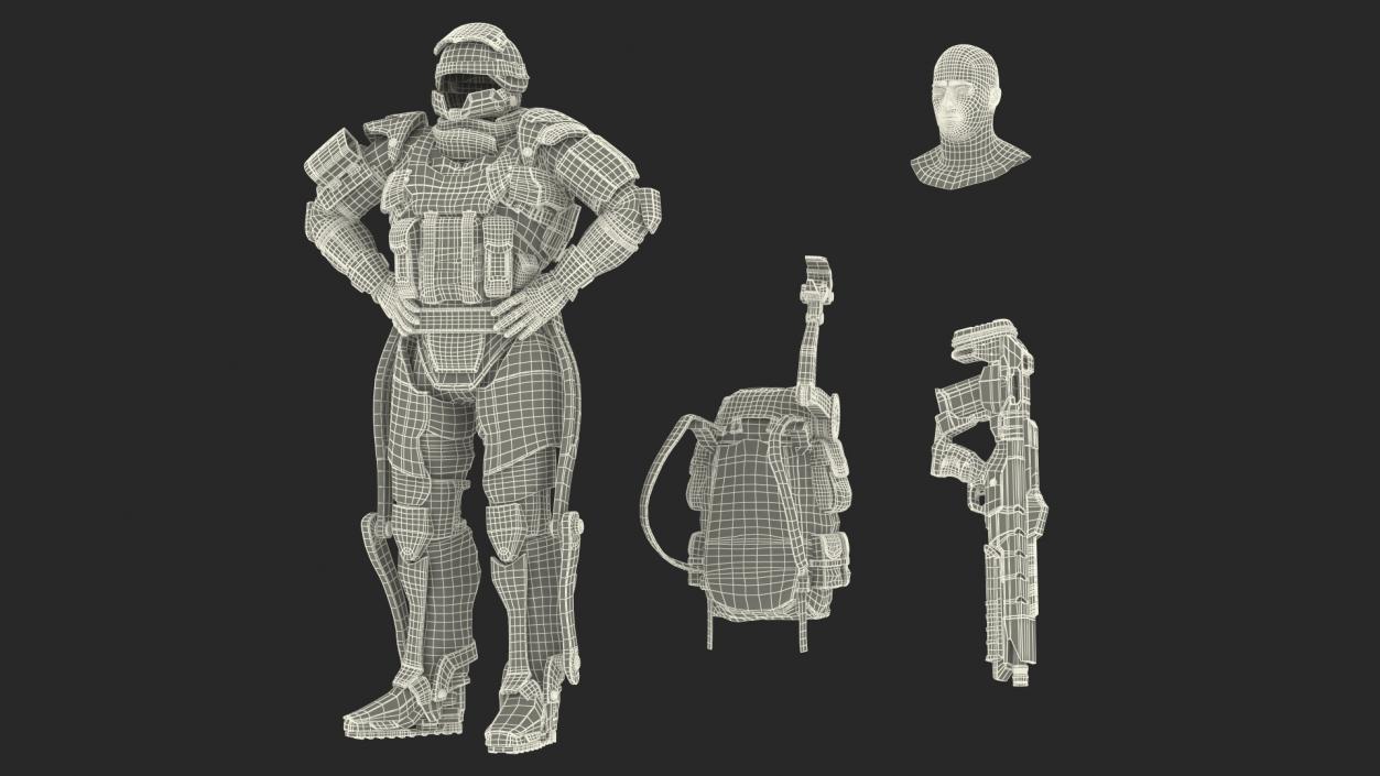 3D Soldier in Futuristic Exoskeleton Idle Pose model