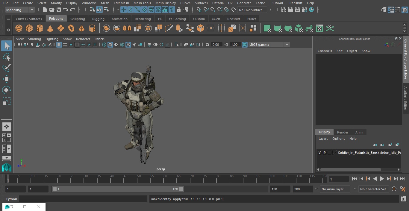 3D Soldier in Futuristic Exoskeleton Idle Pose model