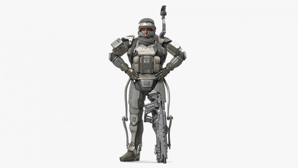 3D Soldier in Futuristic Exoskeleton Idle Pose model