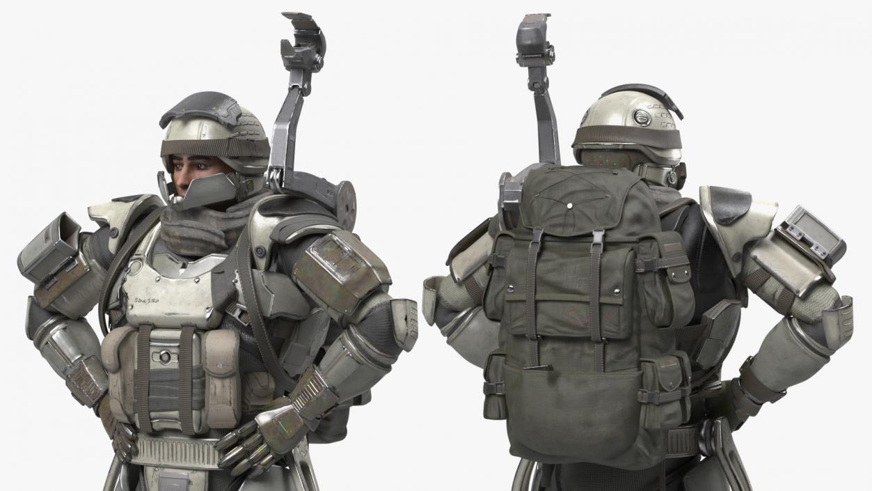 3D Soldier in Futuristic Exoskeleton Idle Pose model