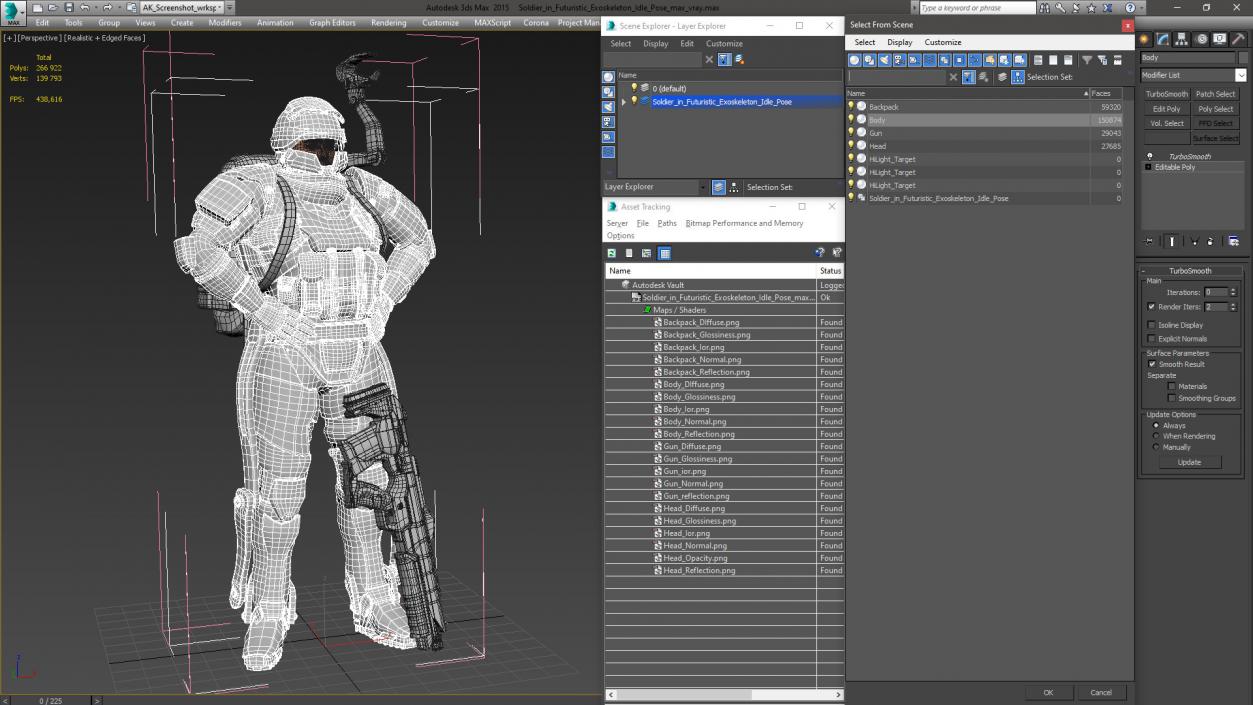 3D Soldier in Futuristic Exoskeleton Idle Pose model