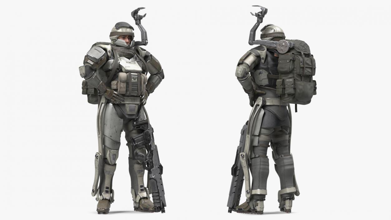 3D Soldier in Futuristic Exoskeleton Idle Pose model