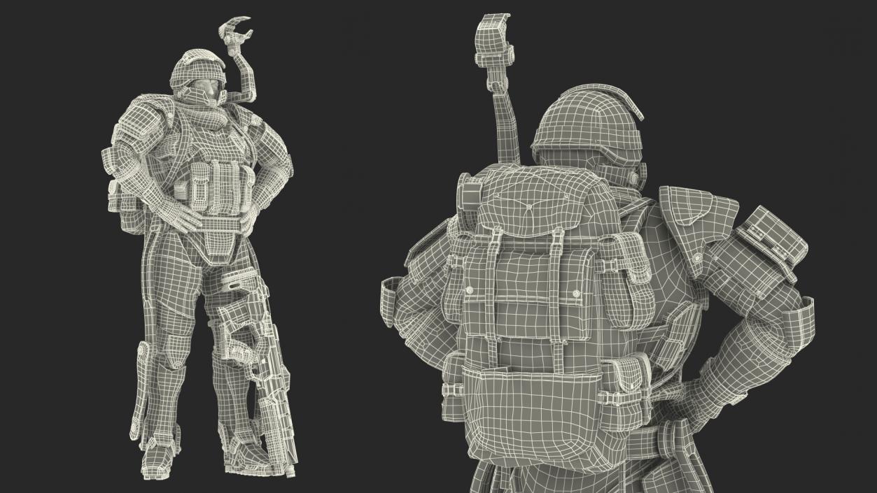 3D Soldier in Futuristic Exoskeleton Idle Pose model