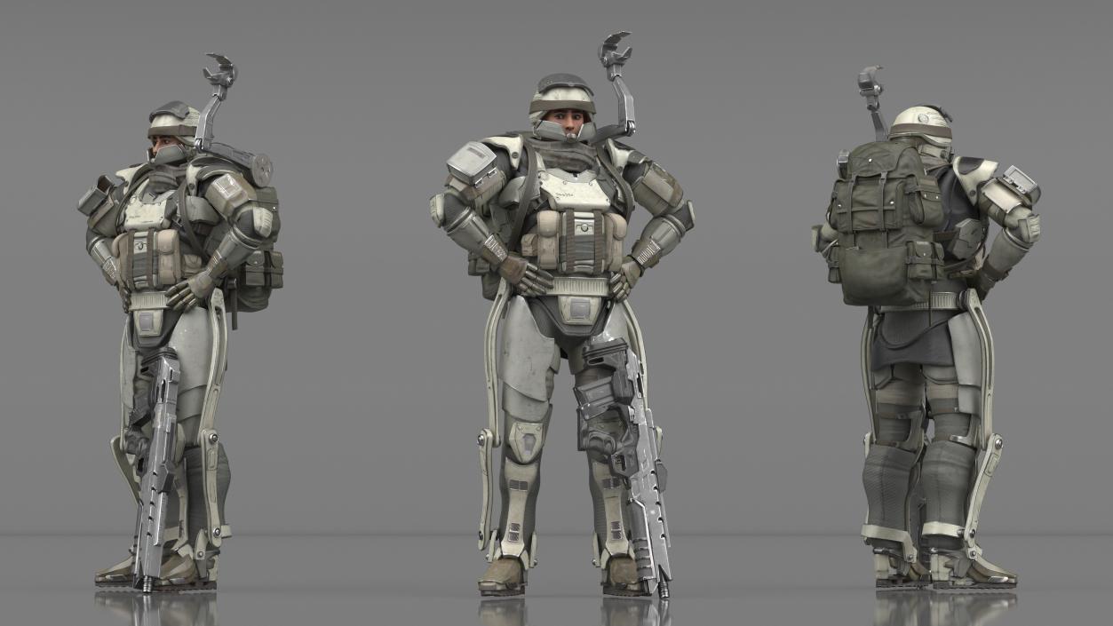 3D Soldier in Futuristic Exoskeleton Idle Pose model