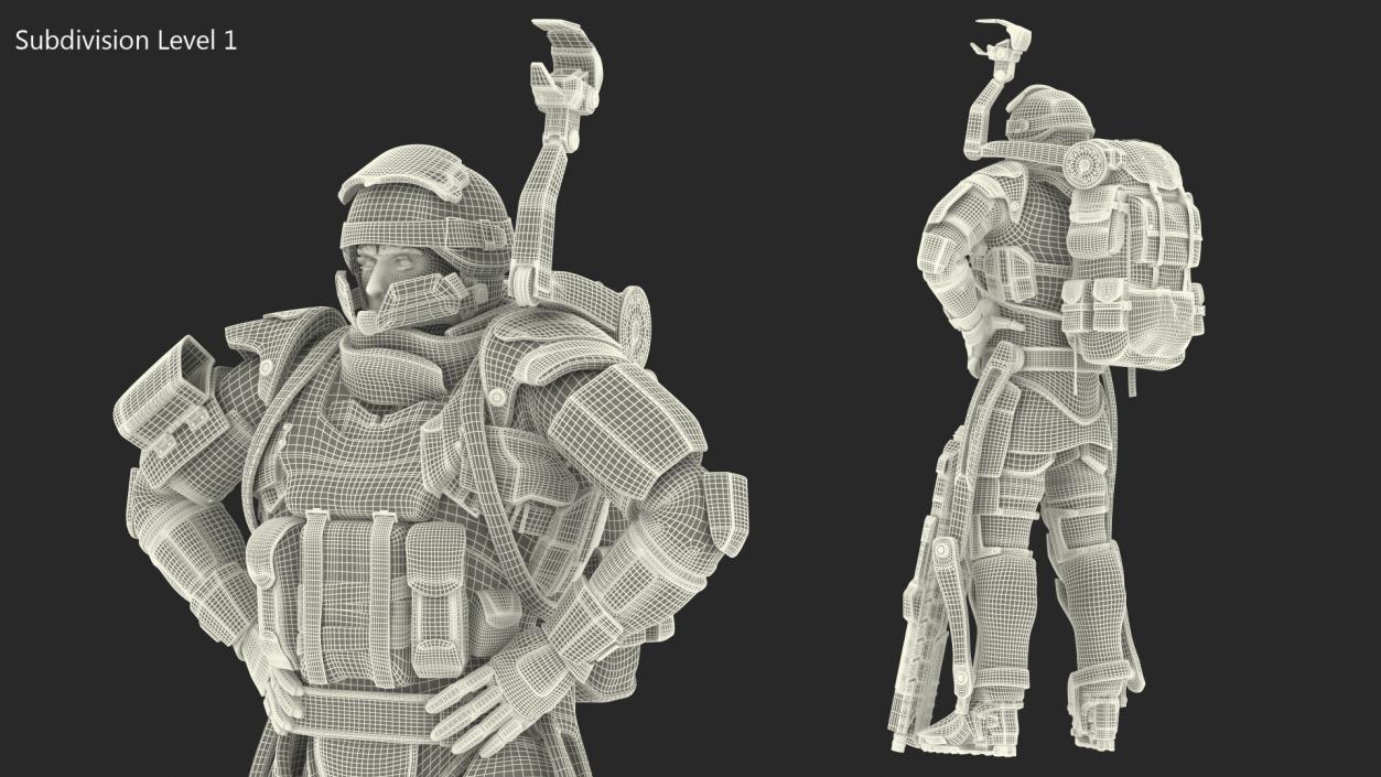 3D Soldier in Futuristic Exoskeleton Idle Pose model