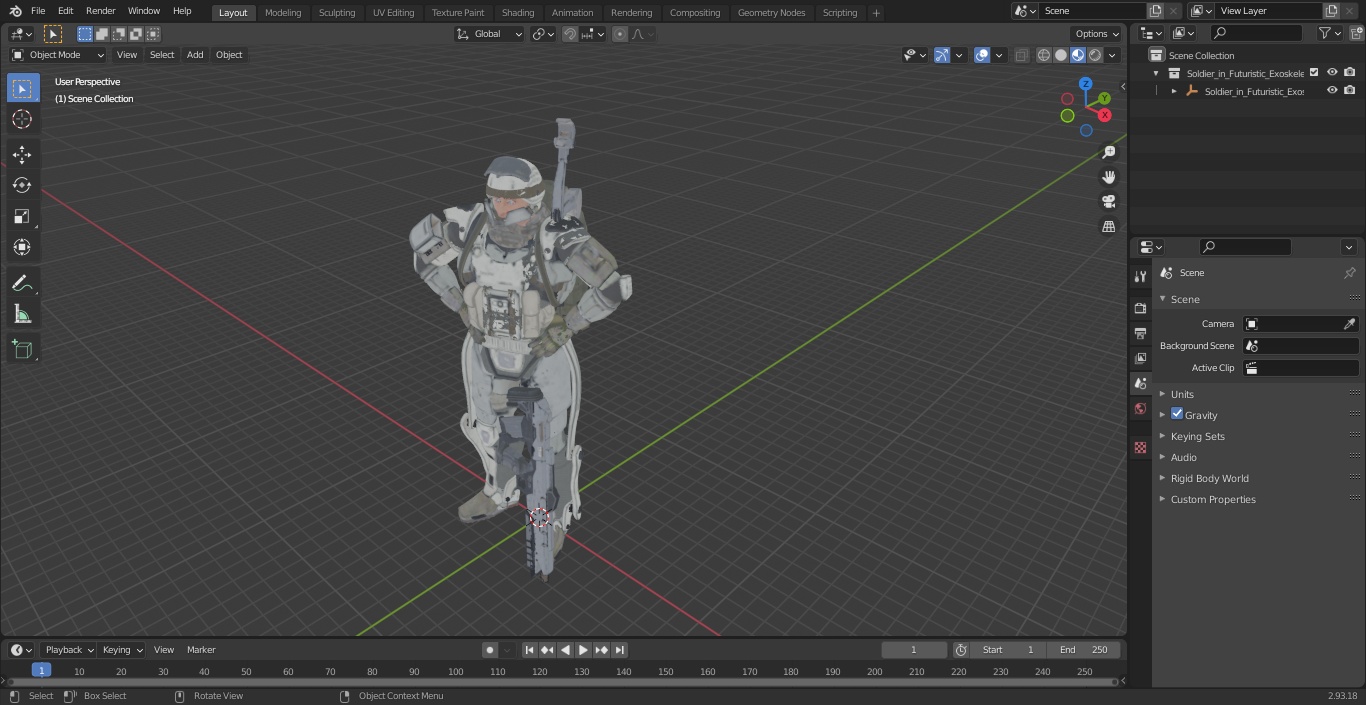 3D Soldier in Futuristic Exoskeleton Idle Pose model