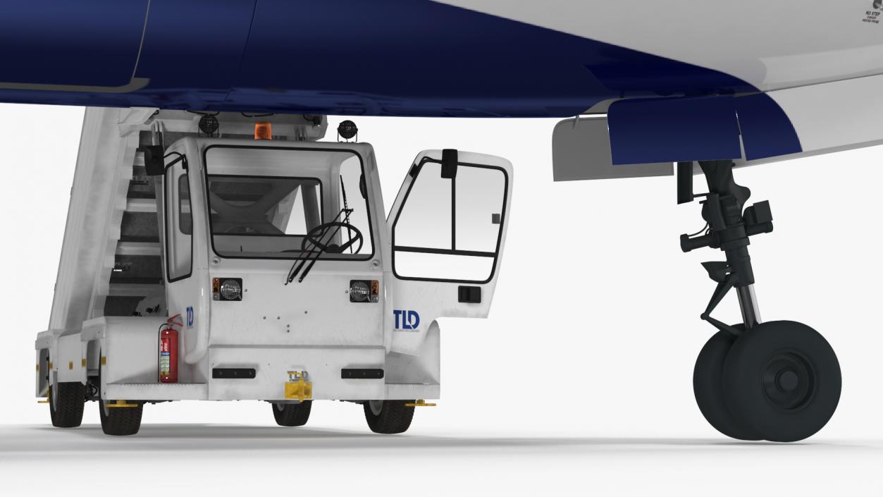 Airbus Delta with Passenger Boarding Stairs Car Rigged 3D model