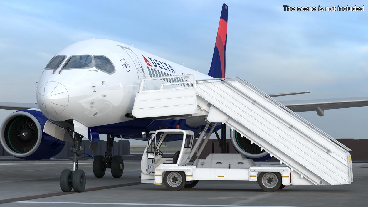 Airbus Delta with Passenger Boarding Stairs Car Rigged 3D model