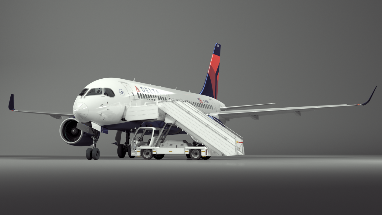 Airbus Delta with Passenger Boarding Stairs Car Rigged 3D model