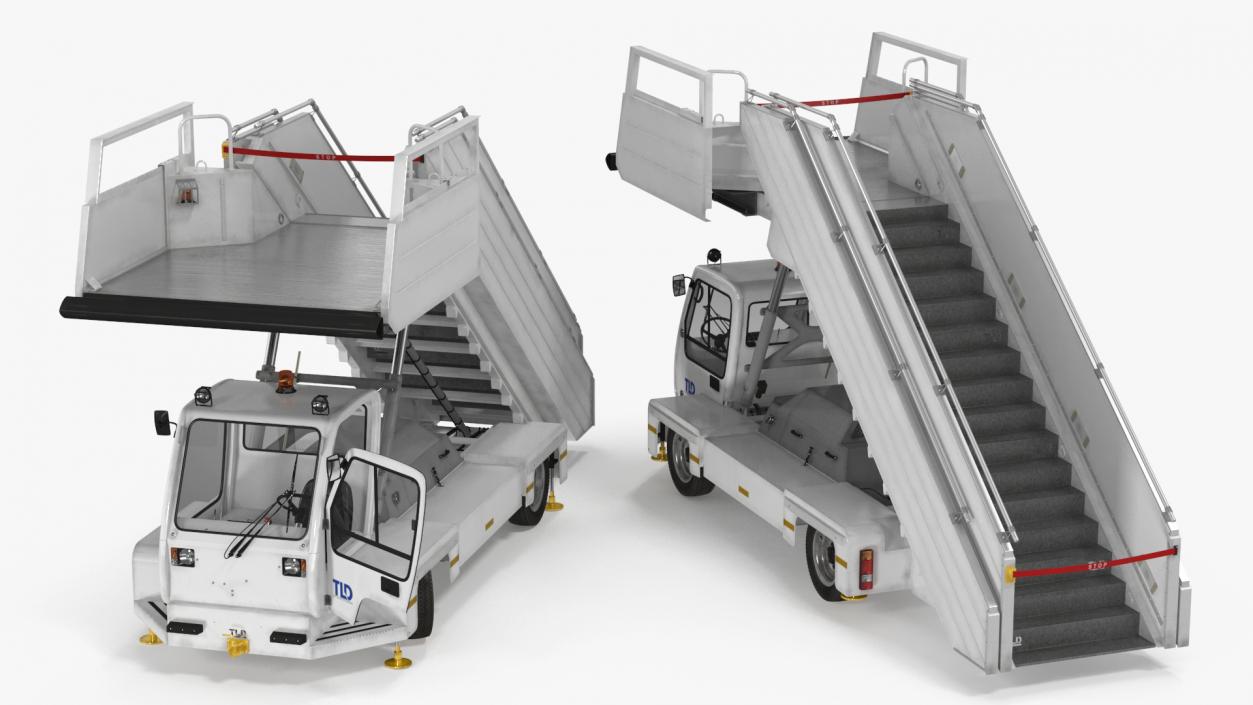 Airbus Delta with Passenger Boarding Stairs Car Rigged 3D model