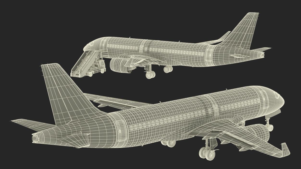 Airbus Delta with Passenger Boarding Stairs Car Rigged 3D model