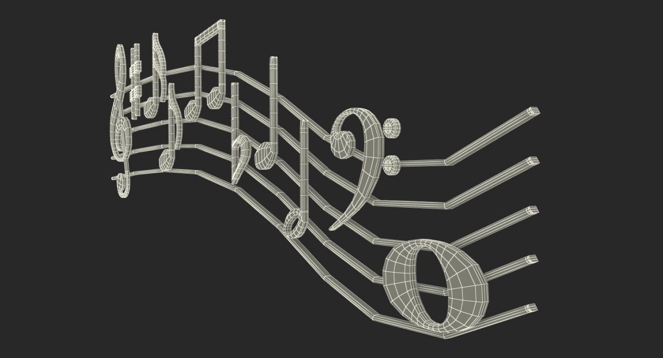 Golden Music Notes Waves 3D model