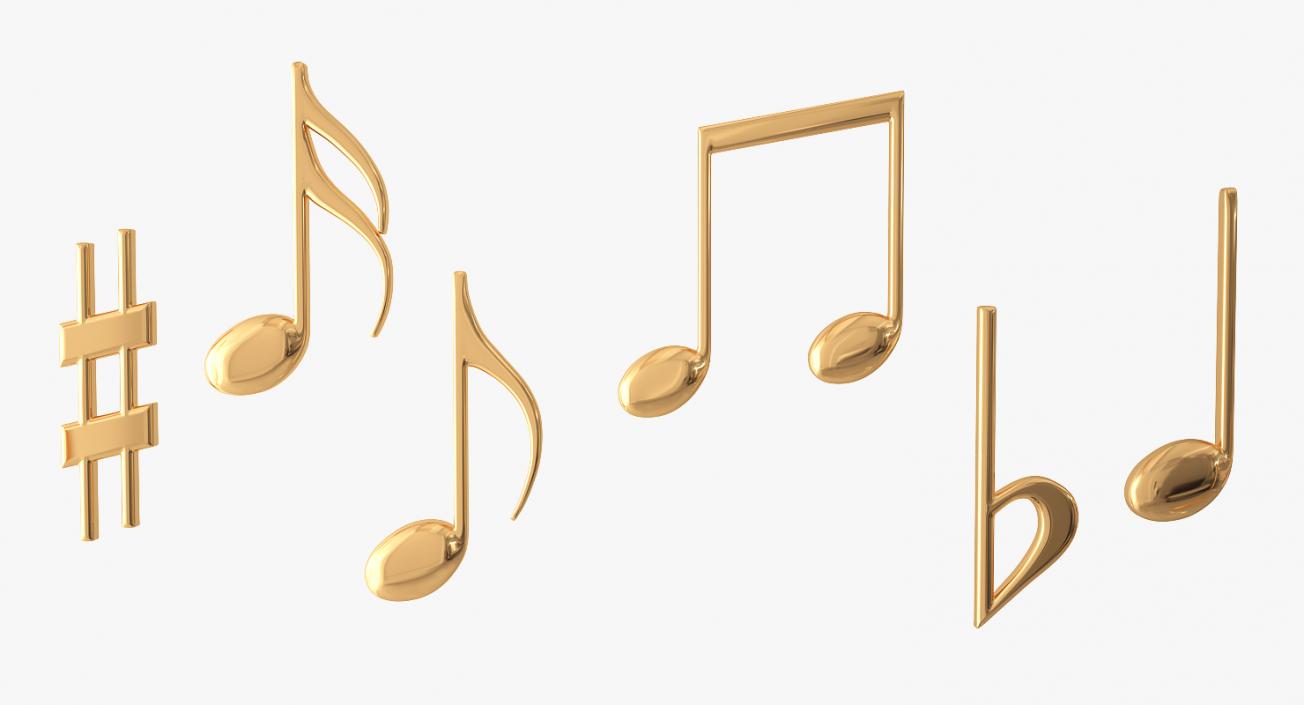 Golden Music Notes Waves 3D model