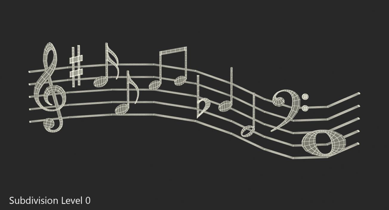 Golden Music Notes Waves 3D model