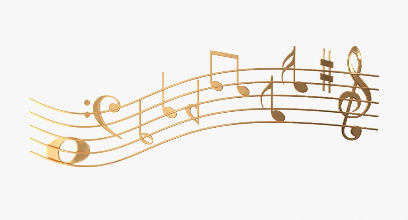 Golden Music Notes Waves 3D model