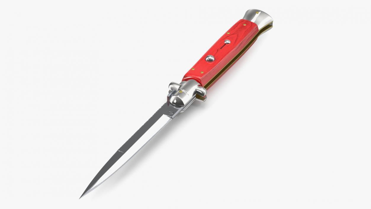 Automatic Switchblade Stiletto Knife Red Wood Handle 3D