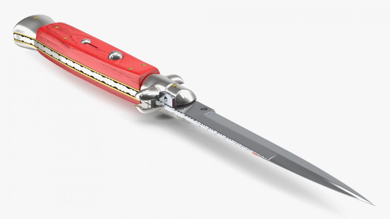 Automatic Switchblade Stiletto Knife Red Wood Handle 3D