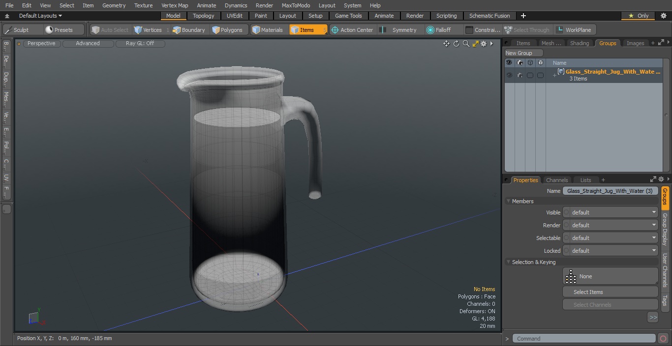 Glass Straight Jug With Water 3D model