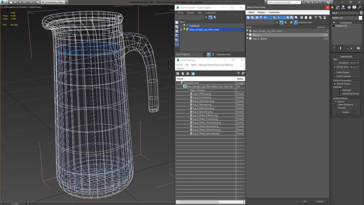 Glass Straight Jug With Water 3D model