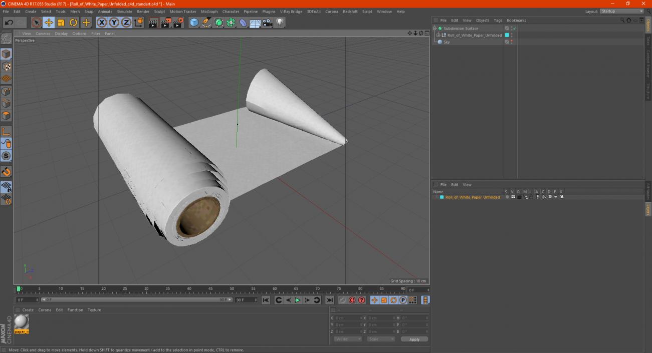 3D Roll of White Paper Unfolded model