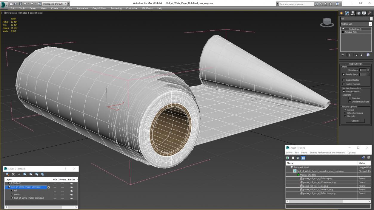 3D Roll of White Paper Unfolded model